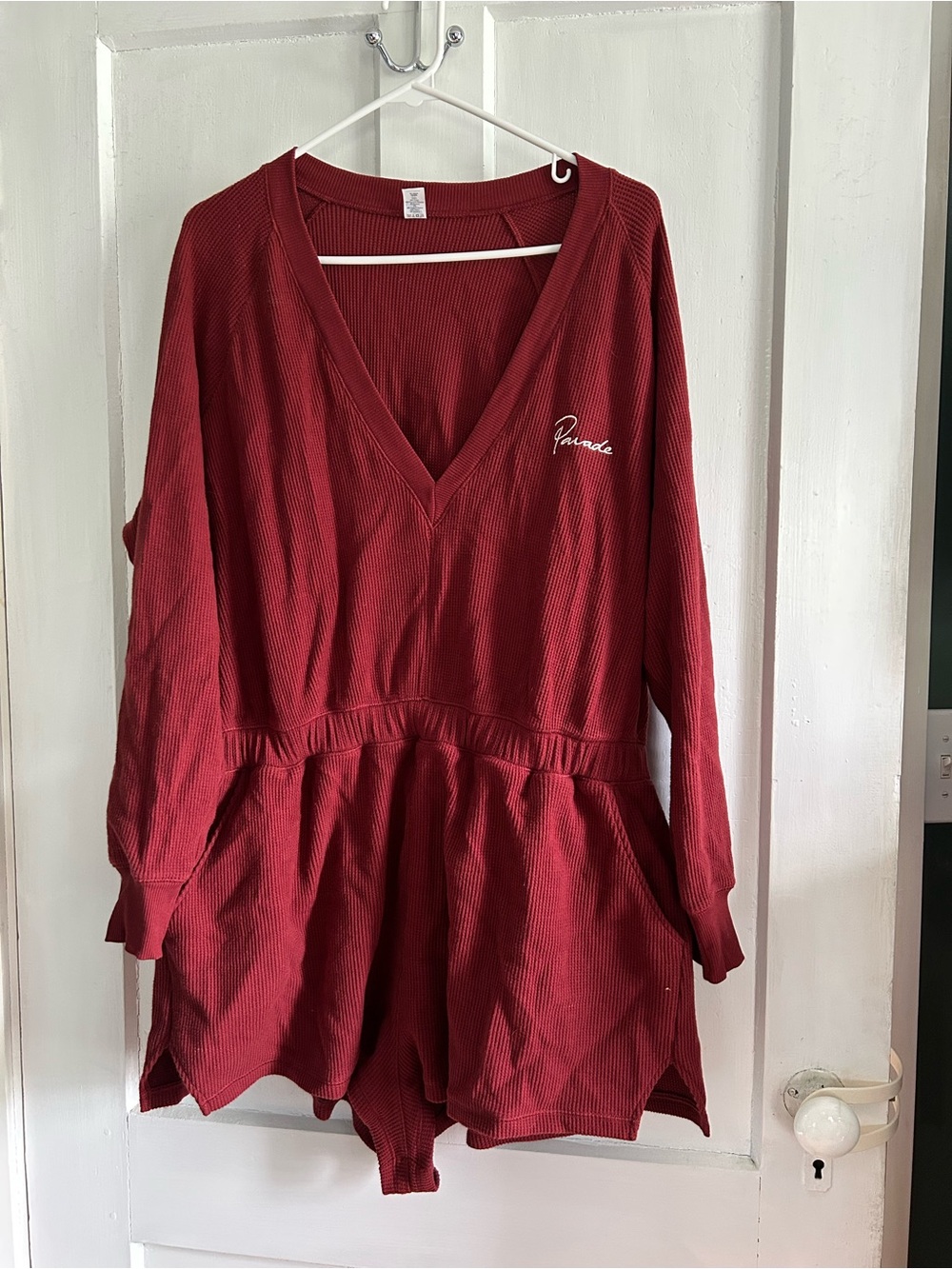 Women's V-Neck Long Sleeve Romper in Burgundy
